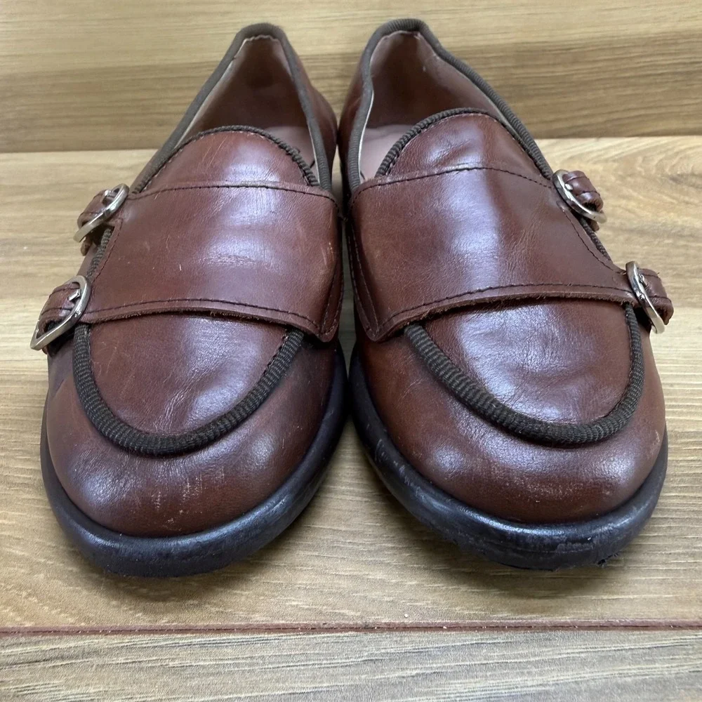 Papanatas Toddler Kids 9.5 10 EU 26 Brown Soft Leather Double Monk Strap Slip On